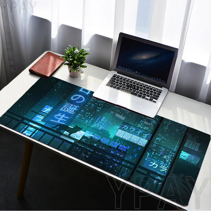 Pixel Mouse Pad Japan Street Large Gamer Mousepad Keyboard Mat Office Mouse Mats Rubber Slipamt Deskpad XXL Table Mat
