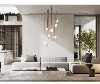 Nordic Leather Chandelier Italian Leather Belt Duplex Staircase Living Room Hotel Restaurant Decoration LED Lamps Pendant Lights