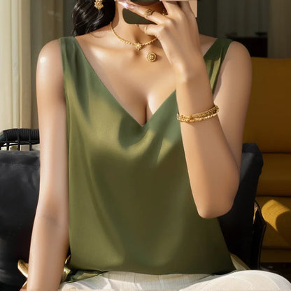 New Lce Silk Satin Camisole Women's Spring/Summer Solid Color Sleeveless Sexy Comfortable Silk Underwear Vest RW-D09