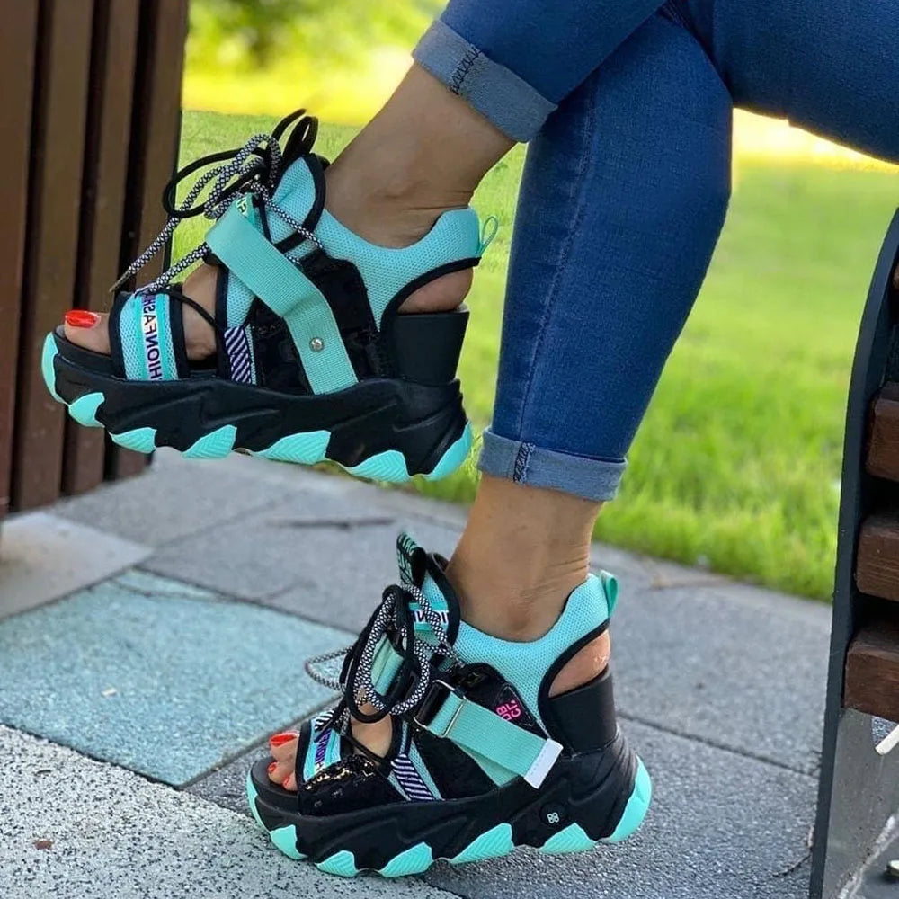 Maogu Mixed Color Shoes Sports Wedge White Sandals Women High Heel Beach Casual Shoe Leisure Lady Platform Chunky Sandals