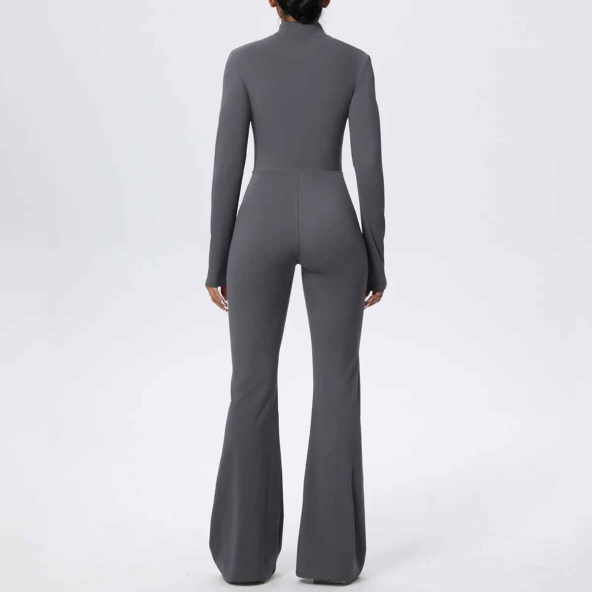 Women Long Sleeve Flare Workout Zip Up Romper Bottom Pants Wide Leg Bodysuit Bodycon One Piece Jumpsuit Activewear XP27