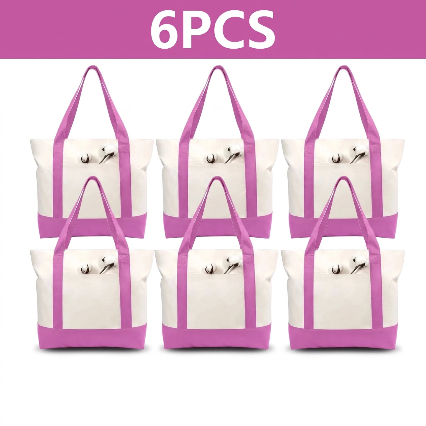 1/3/6PCS Heavy Duty Canvas Tote Bag with Front Pocket Blank DIY Reusable Grocery Shoulder Bag for Women Office School Beach