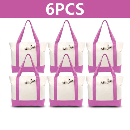 1/3/6PCS Heavy Duty Canvas Tote Bag with Front Pocket Blank DIY Reusable Grocery Shoulder Bag for Women Office School Beach