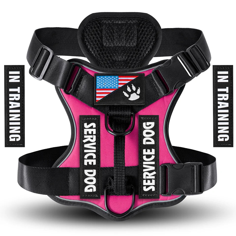 Service Dog Harness, No Pull Reflective Adjustable Pet Vest, Handle & Patches, Breathable Mesh, Easy On-Off for Small Large Dogs