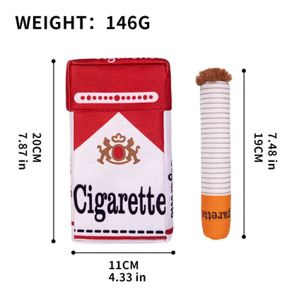 Stuffed Raw Dog Bite Toy Joint Cigarette Case Plush Cigar Funny Interactive Puppy Dog Chew Squeak Toys Cigarettes Toy for A Dog
