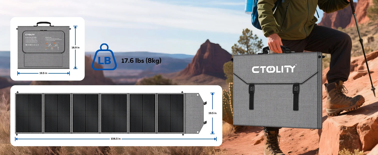 CTOLITY 100W-200W Foldable Solar Panel 22% Efficiency Portable Solar Charger for Camping Home Energy Storage Power Station