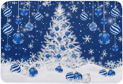 Merry Christmas Tree Snowflake Ball Navy Blue Non-slip Door Mat  Entrance Welcome Mat Balcony Hallway Rugs Christmas Decorations