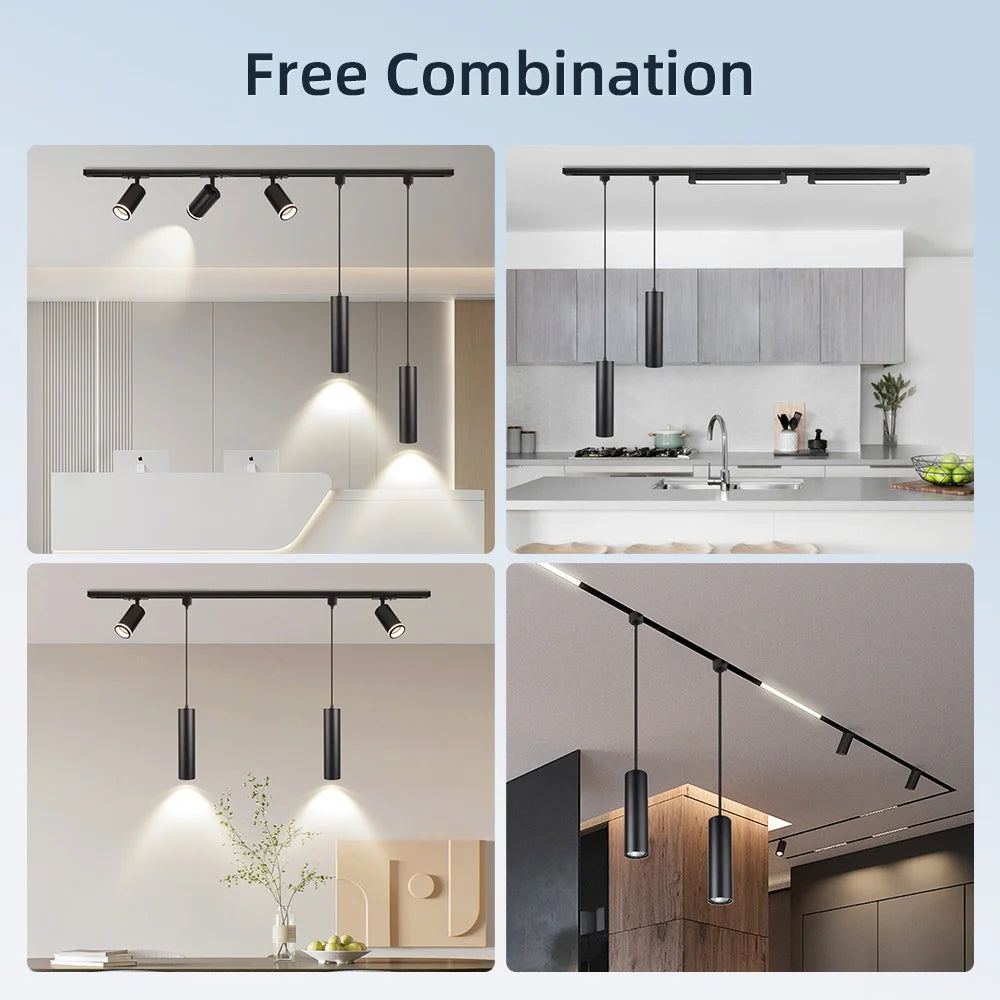 LED Track Pendant Lights 110-265V Chandelier Kitchen Led Ceiling Spotlight Dining Room Hanging Lamps For Living Room Home Decor