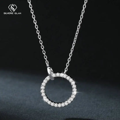 SG S925 Pure Silver Round Double Buckle High-end Light Luxury Simple 2 Carat Moissanite Necklace Full Diamond Collarbone Chain