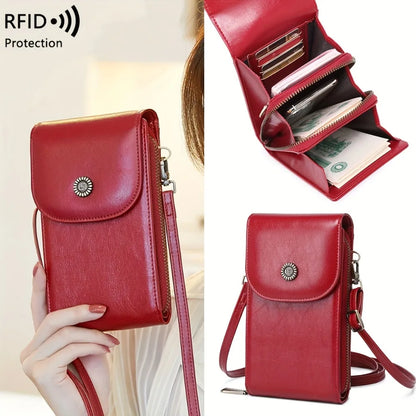 RFID Blocking Crossbody Phone Wallet Soft Leather Wallets Vintage Cell Phone Purse Versatile Female Shoulder Bags Women Handbag
