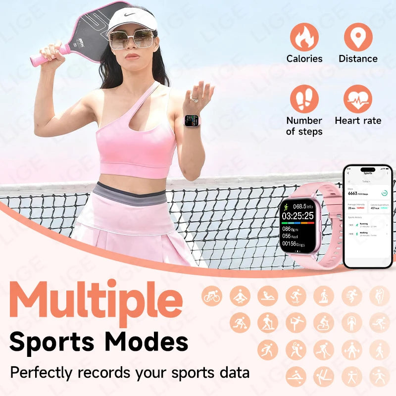 LIGE 2026 New Smart Watch Women Men Bluetooth Talking Blood Oxygen Heart Rate Monitoring Smart Watch For Women Men Holiday Gift