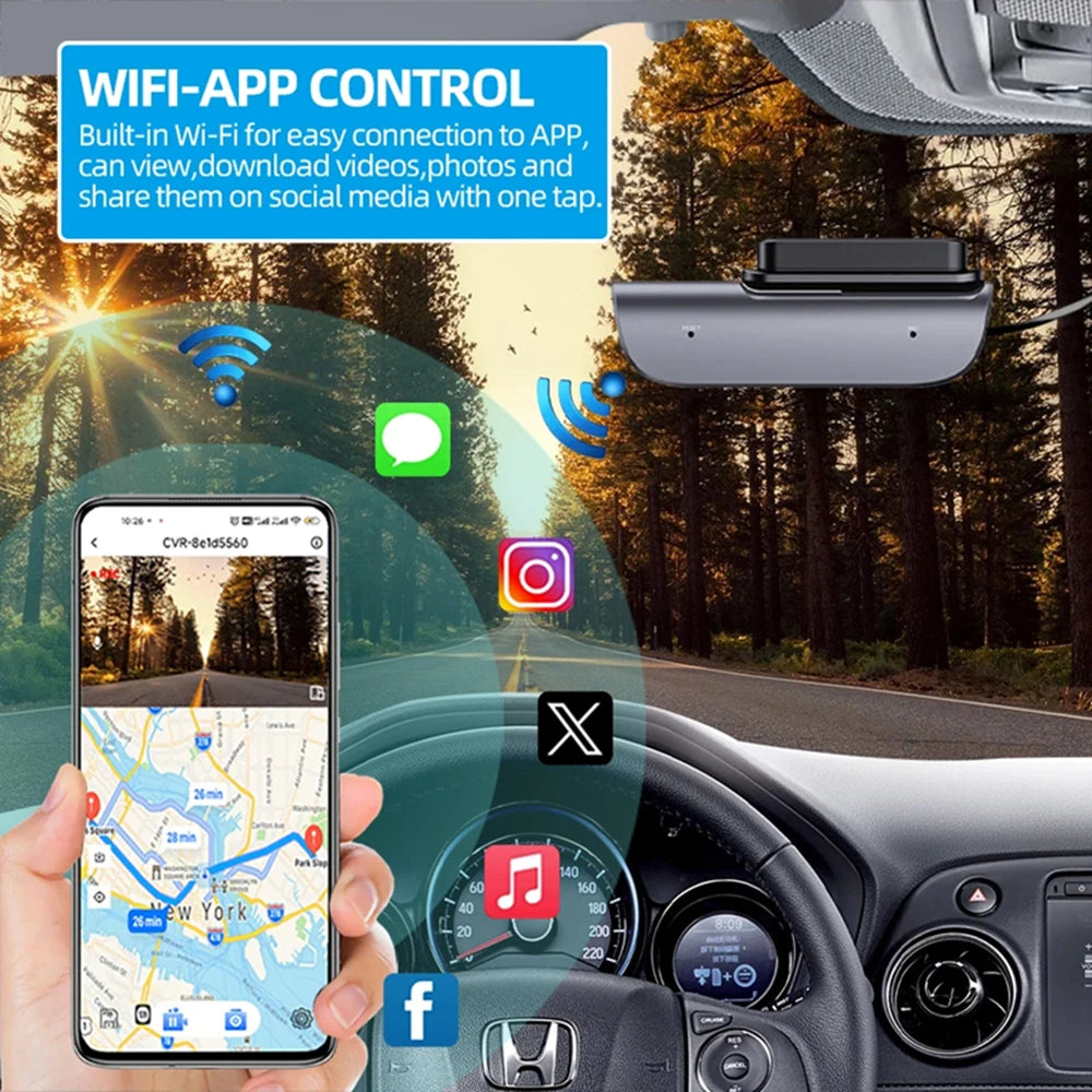4K UHD Car Dash Camera DVR Night Vision Video Recorder with GPS Wi-Fi 24H Parking Monitoring Support for Vehicle Safety