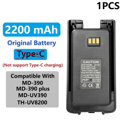 MD-390 Original Battery Enlarge Thicker Battery USB-C Charge 3600mAh Compatible With MD-UV390 MD-390Plus TH-UV8200 Walkie Talkie