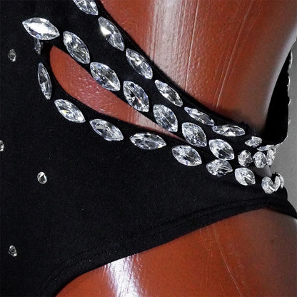 Drag Queen Outfit Sparkly Black Hollow Sexy 2 Piece Crystal Women Evening Prom Celebrate Birthday NightClub Performance Costume