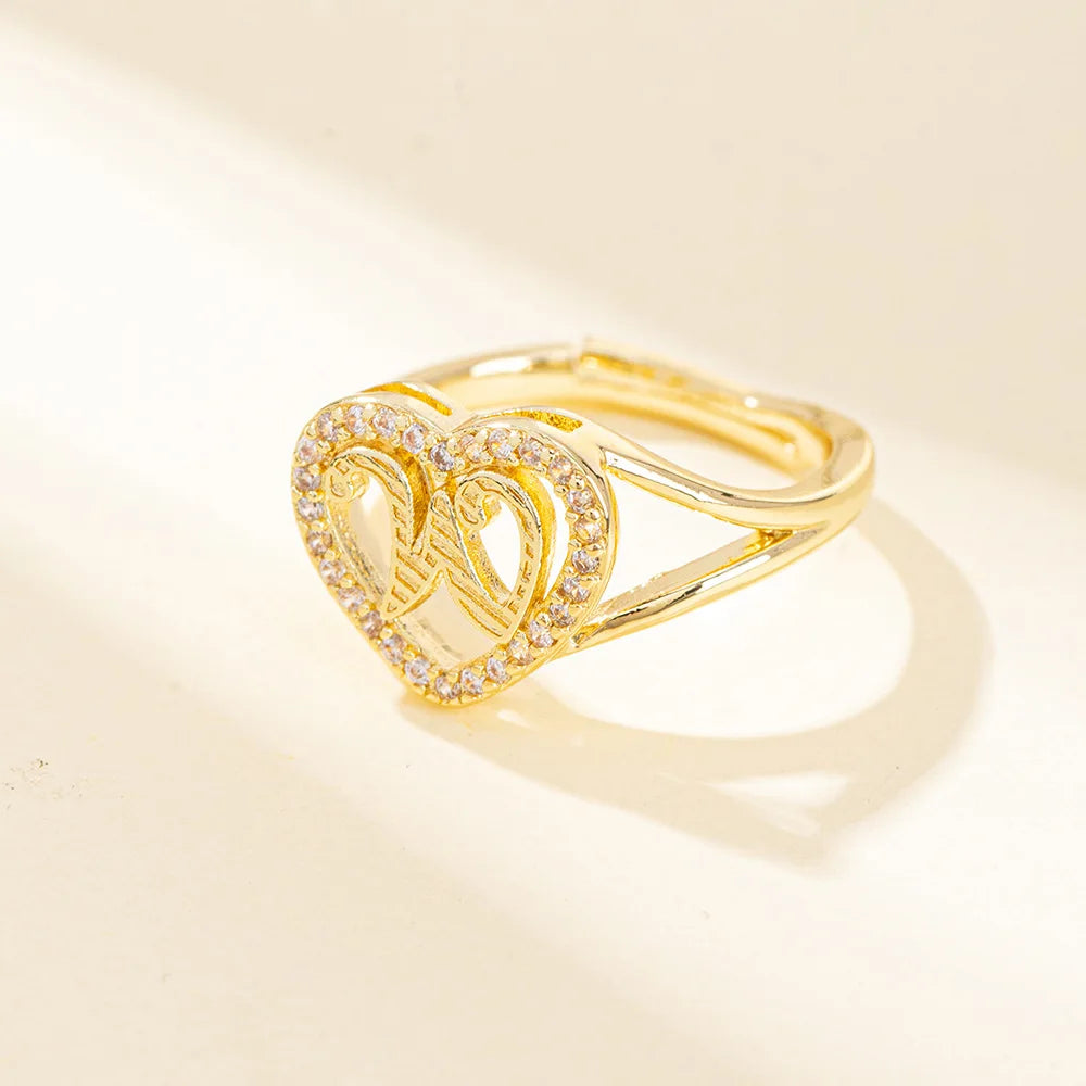 White Zircon 26 Letters A-Z Love Heart Open Adjustable Rings For Women Gold Silver Color Wedding Band Jewelry Mother's Day Gifts