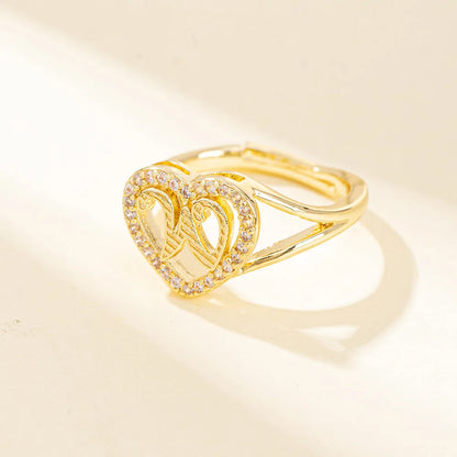 White Zircon 26 Letters A-Z Love Heart Open Adjustable Rings For Women Gold Silver Color Wedding Band Jewelry Mother's Day Gifts
