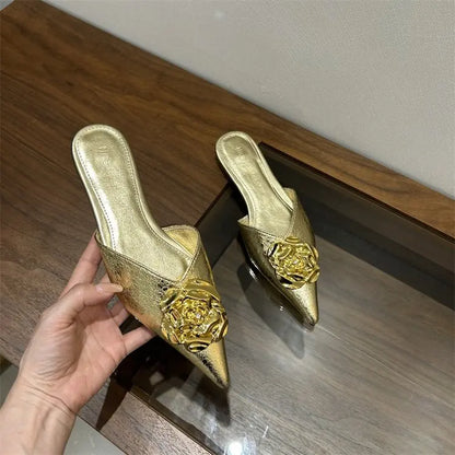 Women Flats Slippers Pointed Toe Elegant Mules Shoes Fad Slingback Sandals 2025 Summer New Luxury Flip Flops Mujer Slides