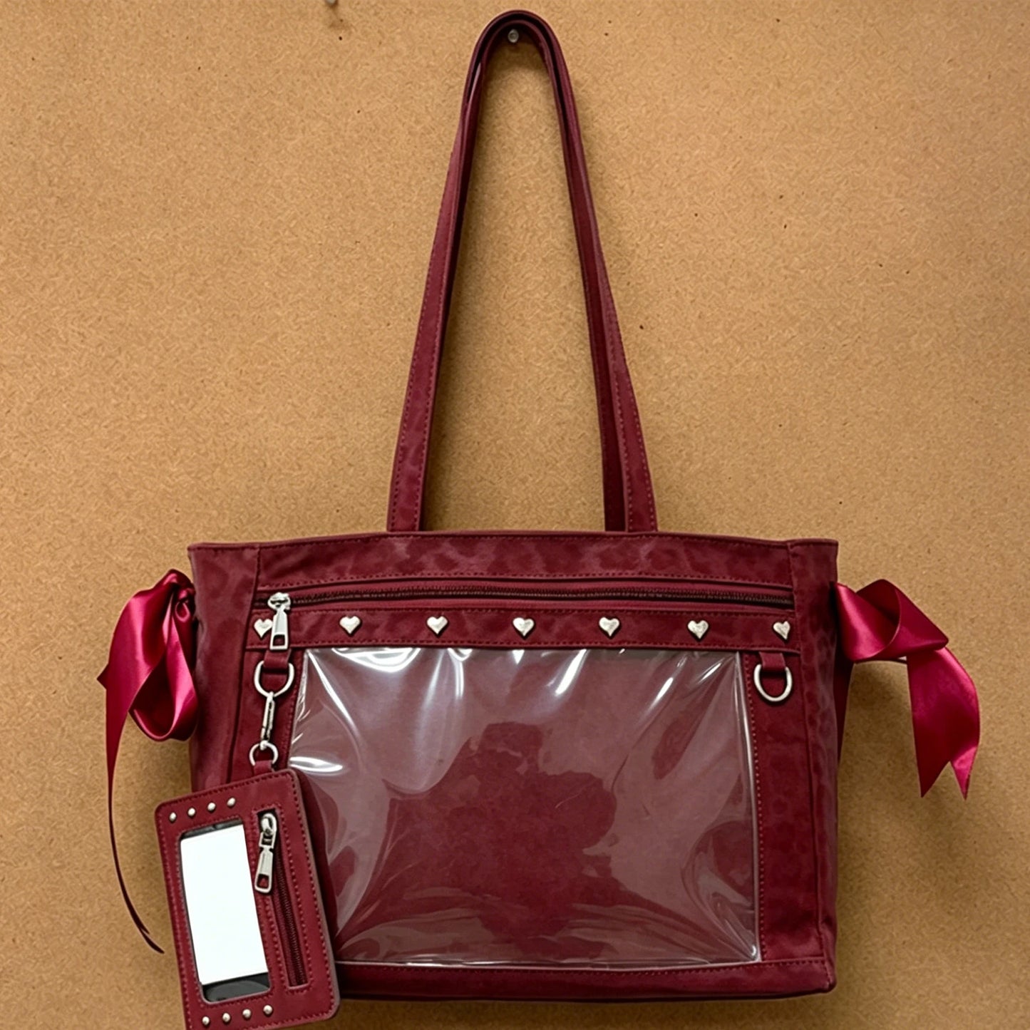 Women PU Leather Leopard Pattern Shoulder Bag with Ita Card Purse Pin Display Ribbon Ita Bags Daily Shopping Dating Shoulder Bag