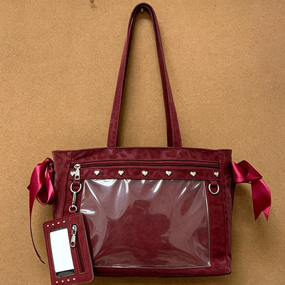 Women PU Leather Leopard Pattern Shoulder Bag with Ita Card Purse Pin Display Ribbon Ita Bags Daily Shopping Dating Shoulder Bag