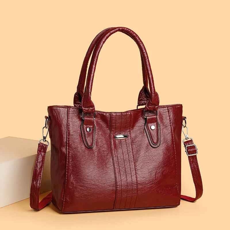 New Soft Leather Handbag For Women Vintage Shoulder Tote Bag Luxury Designer Ladies Large Capacity Purse Commute Bags Sac A Main