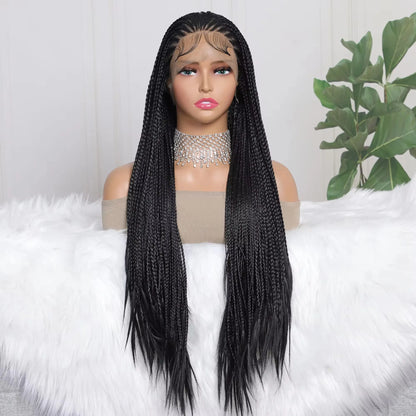 13X4 Lace Frontal Braiding Faux Locs Long Wig Goddess Twist Box Braided Synthetic Frontal Wigs For Black Women Bleached Knotless