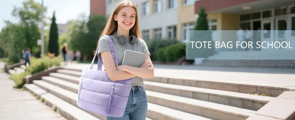 Large Capacity Puffer Tote Bag for Women Multiple Pockets with Coin Purse Commuting Bags Lightweight Water-resistant Mom Bag