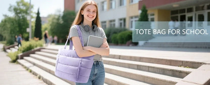 Large Capacity Puffer Tote Bag for Women Multiple Pockets with Coin Purse Commuting Bags Lightweight Water-resistant Mom Bag