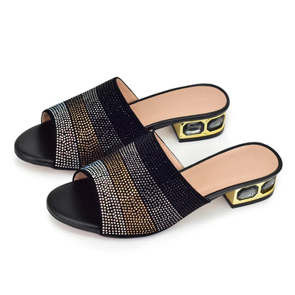 Latest Shoes Women Luxury Rhinestone Crystal Pumps 2024 New Fashion Slippers Sandals Party Low Heels Elegant Italian Women Shoes