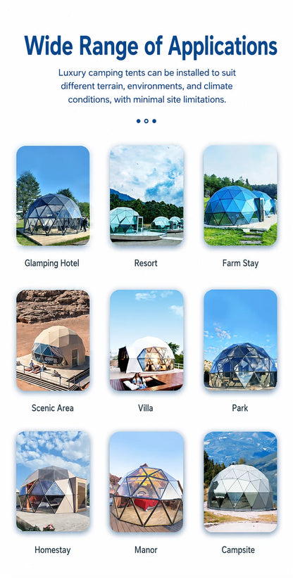 Customized Luxury Glass Dome House Tent Transparent Geodesic Aluminum Frames Four Season Outdoor Hotel Resort Camping