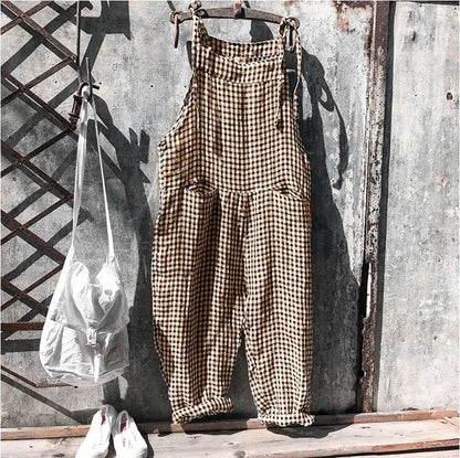 Women's Stripe Jumpsuits Cargo Pants Wide Leg Pants Trousers Multicolor Ethnic Bib Sleeveless Casual Loose Jumpsuit With Pockets