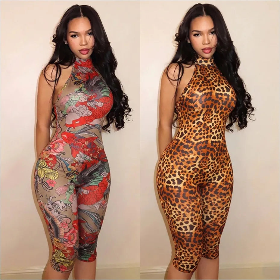 10 Bulk Items Wholesale Lots Jumpsuits for Women Sexy Sleeveless Printing Bodycon Rompers Party Club Clothes K17340