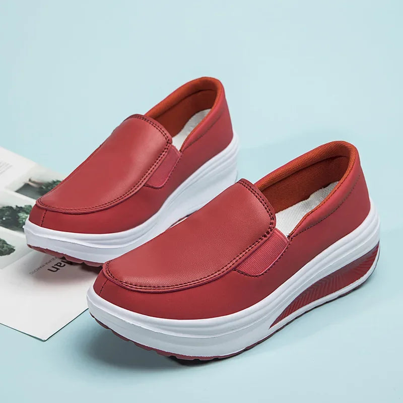 EOFK Women Moccasions Walking Shoes For Work Soft Wedges Platform Loafers Female Black Swing Slip On Casual Non Slip Female Shoe