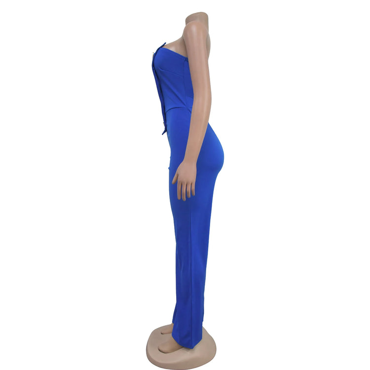 HBLL Women's Elegant Button Strapless Sleeveless Irregular Jumpsuits One Piece Metal Button Decor Overalls Outfit Night Clubwear