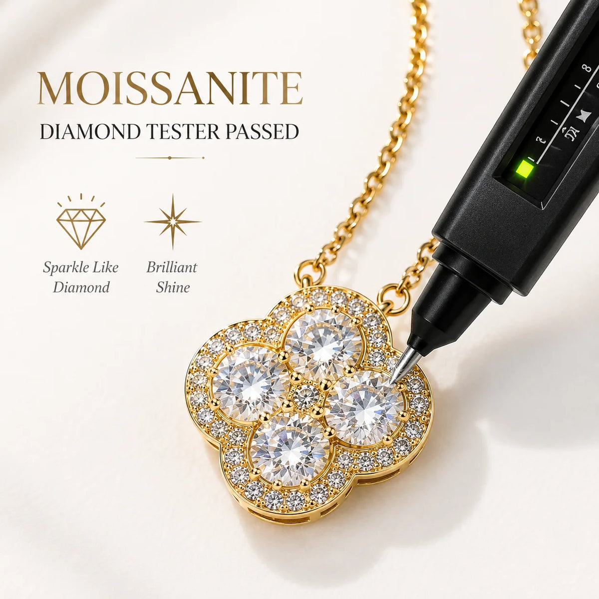 Moissanite Four Leaf Clover Necklace GRA Certificate Plated Copper Lucky Pendant Chain Vintage Gift for Women
