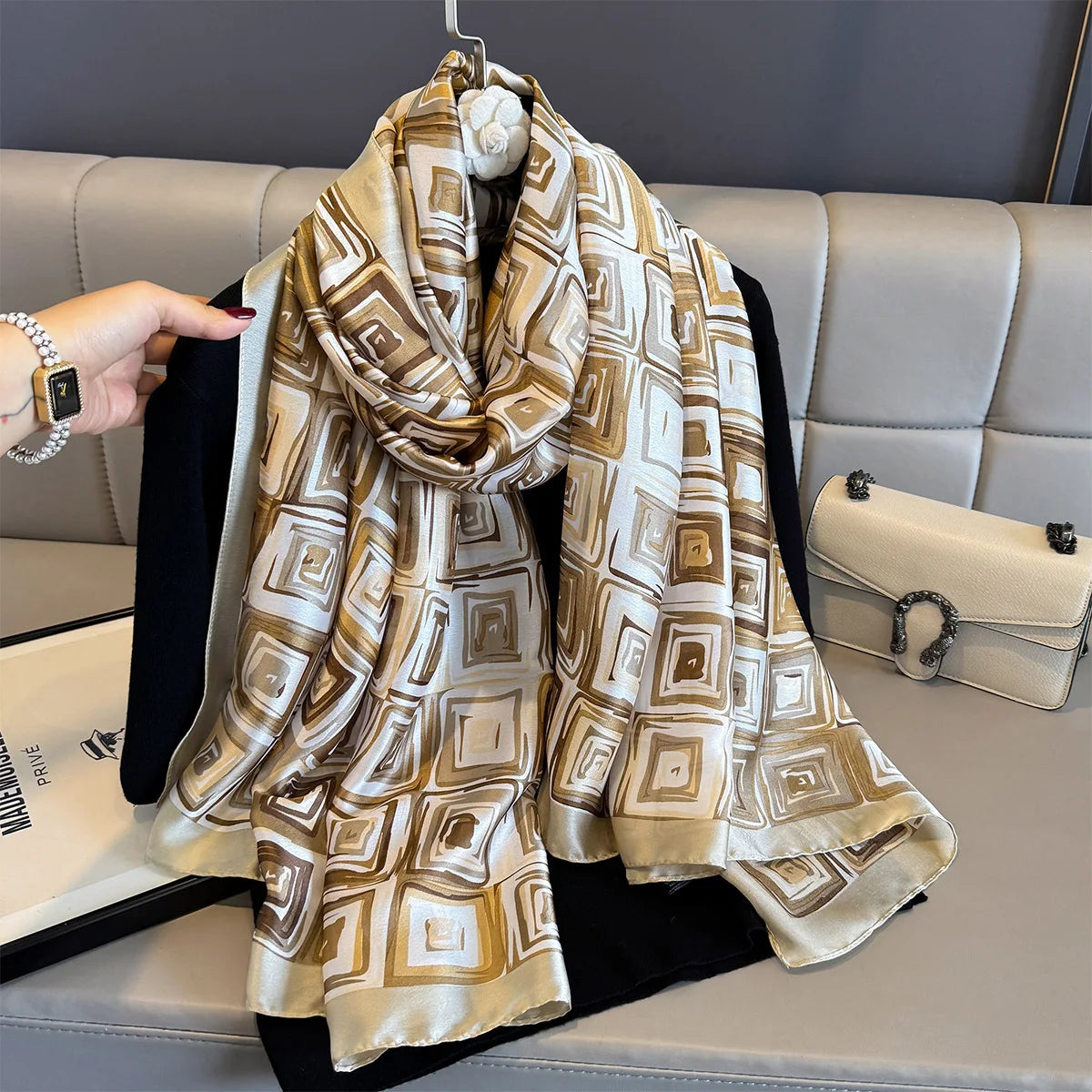 180*90cm Large Silk Satin Scarf Women Fashion Printed Scarf Spring And Summer Styles New Shawl Wrap Female Hand 2025 NEW
