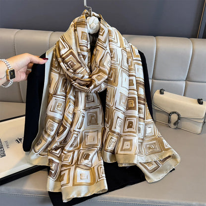 180*90cm Large Silk Satin Scarf Women Fashion Printed Scarf Spring And Summer Styles New Shawl Wrap Female Hand 2025 NEW
