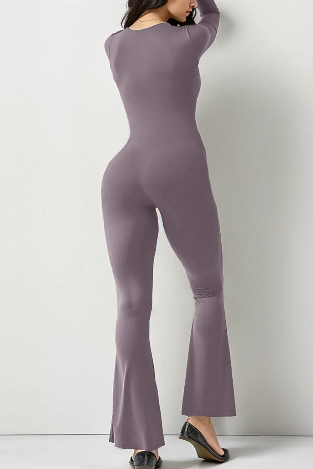 Foreign Trade Women's Long Sleeved Waist Cinching and Waist Lifting Square Collar Wide Leg High Elastic Jumpsuit