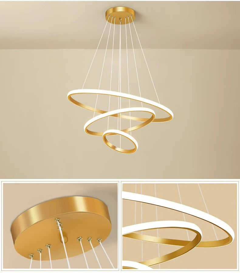 Nordic Simple Circles LED Chandelier 3 Rings Lights for Dining Bar Living Room Pendant Lamp Loft Home Decoration