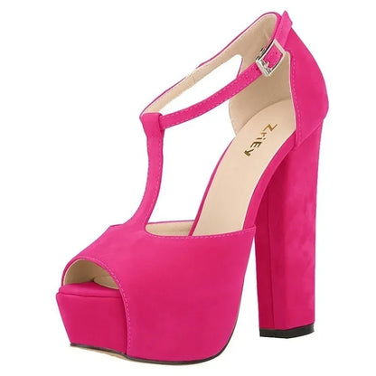 Platform Open Toe High Heels Summer Women Ankle Strap Sandals Sexy 14cm High Heels Buckle Thick Pumps Wedding Jazz Dance Shoes