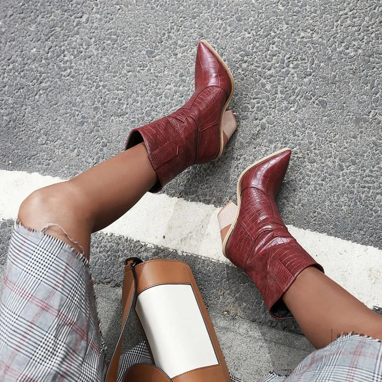Fish Scales Pattern Leather Boots Women Custom Pointed Toe Thick High Heel Ladies Ankle Boots Fashion Dress Shoes Women  WSH3463