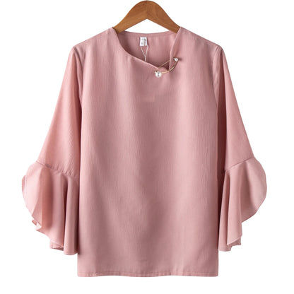 Seven-point Female Ruffled Sleeved Loose Shirt Chiffon Blouses