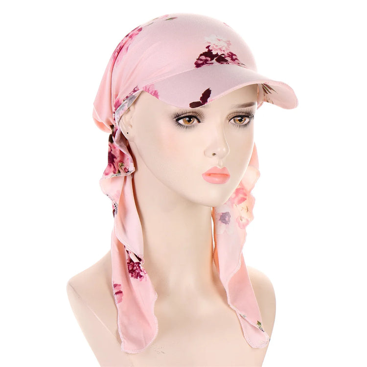 Trendy Print Muslim Hijab Caps With Brim Women Baseball Cap Wrap Head Ramadan Ladies Fashion Headwear Turban Bonnet