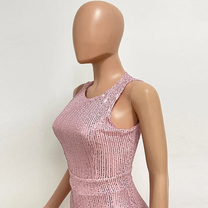 Bling Bling Sequined Club Jumpsuit Sexy Women O-neck Elegant Shiny Sliver Gold Sequins Straight Romper Overalls
