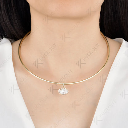 Kuololit 7CT Oval Moissanite Pipe Custom Necklace for Women for Women Solid 14K 10K 585 Yellow Gold for Anniversary Christmas