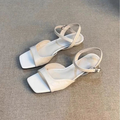 2026 Summer Women's Low Heel Sandals - Fashion Leather Material Suitable for Office Wear and Casual Outdoor Shoes Sizes 35 - 42