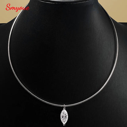 Smyoue 3CT 7*14MM Marquise Cut Moissanite Necklace for Women Solitaire Pendant Sparkling Chain Lab Diamond Pure 925 Jewelry
