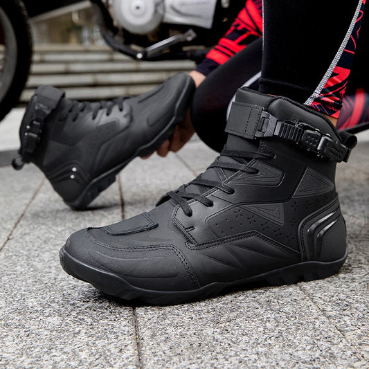 Men's Motorcycle Boots Breathable Leather Motorbike Shoes Men Anti-fall Motocross Riding Shoes Waterproof Anti-slip Motos Boot