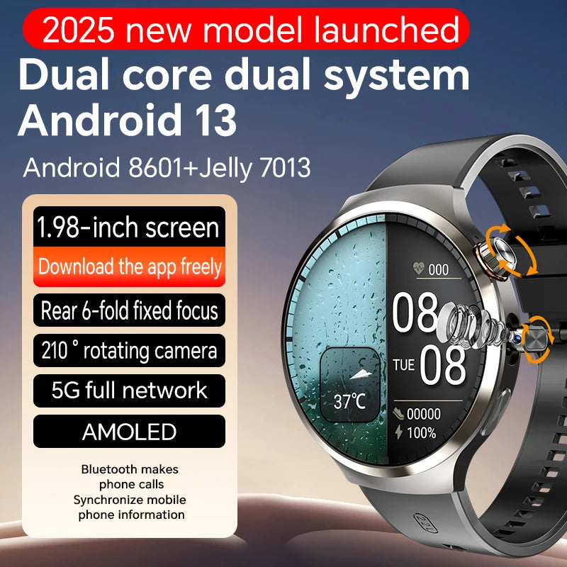 4G 5G Cellular Version Android 13.0 Smartwatch GPS Wifi Smart Watch With 190° Rotary Camera Dual System WIFI Google Play Store