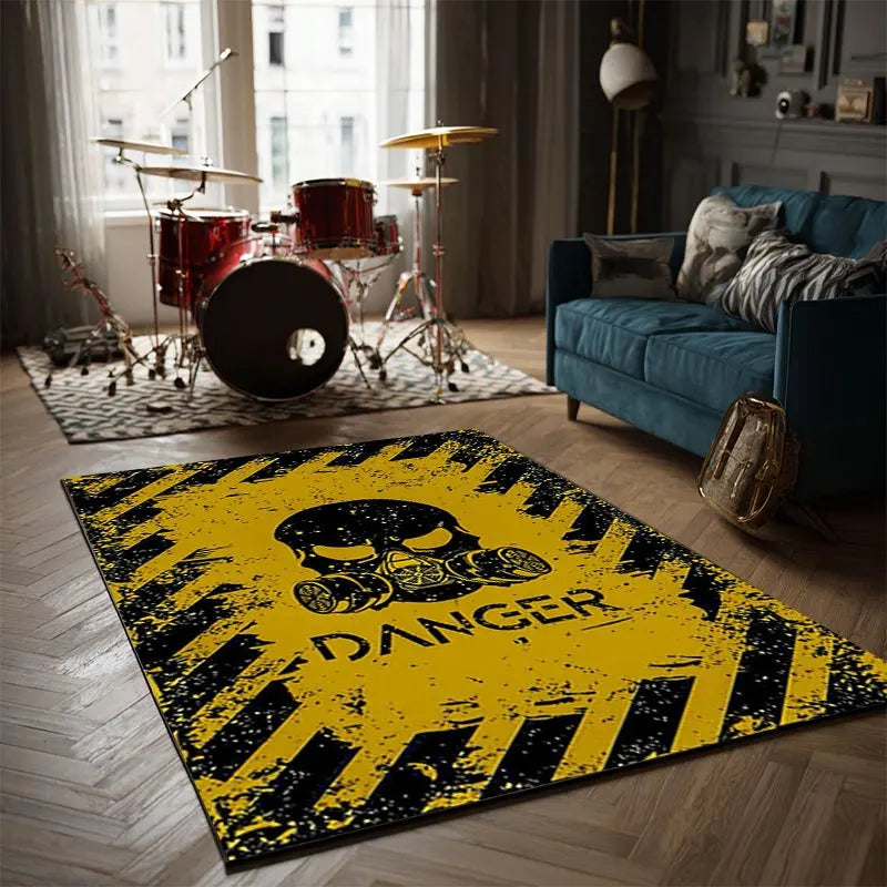 Skull Gas Mask Drum Rug, Non-Slip Washable Area Carpet for Room Office, Artistic Gift Decor