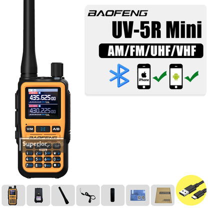 Baofeng UV-5R Mini Two Way Radio Orange BF-5R Mini Walkie Talkie Bluetooth Power Adjustable Tiny Size 1/2/4PCS Frequency Copy 5W